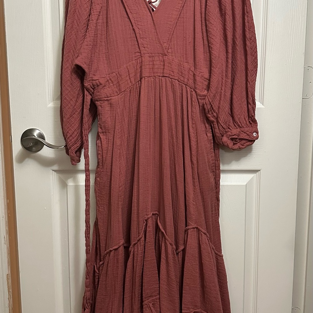 Free People Boho Gauze Maxi Dress Rust Red Size Small